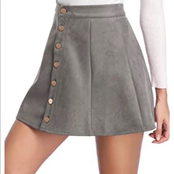 Dresses & Skirts - COPY - Faux Suede Skirt Button Closure A-Line High Wasit